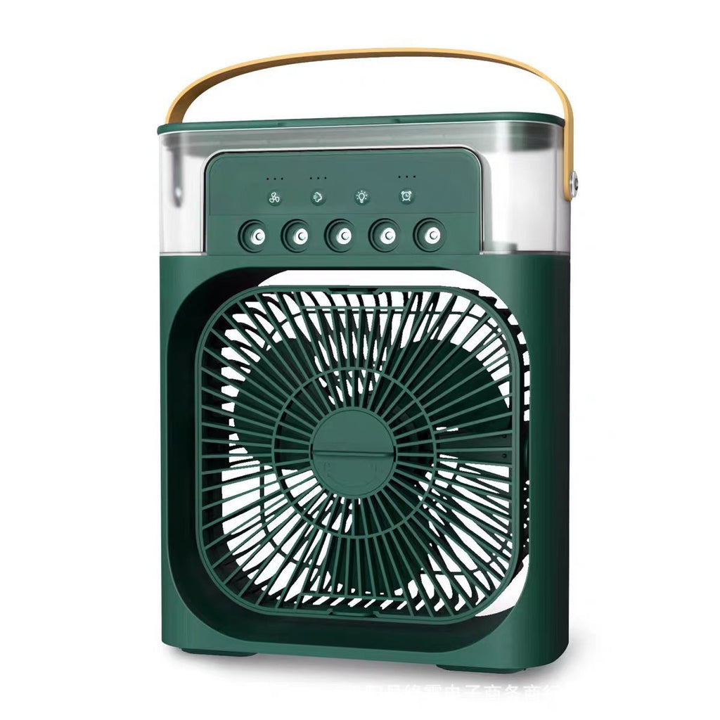 BreezeX green portable cooling fan with mist and LED light
